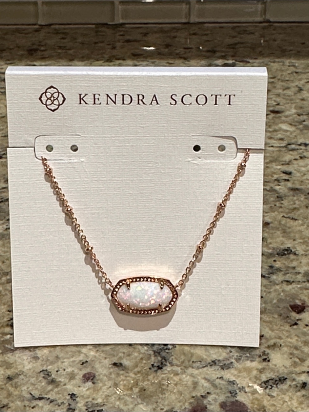 Kendra Scott Elisa Satellite Rose Gold Necklace with Kyocera Opal